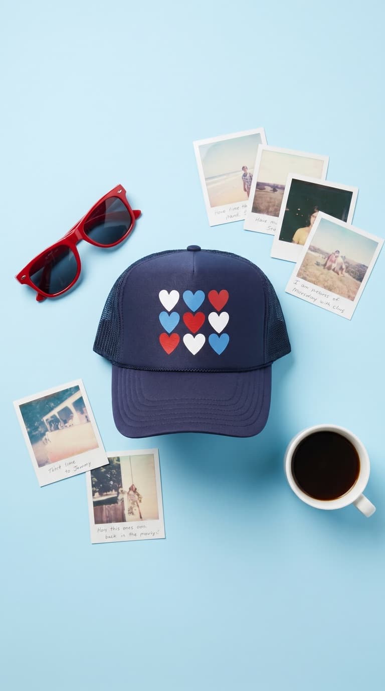 GENERATED: HEARTS CAP / POLAROID FLAT LAY